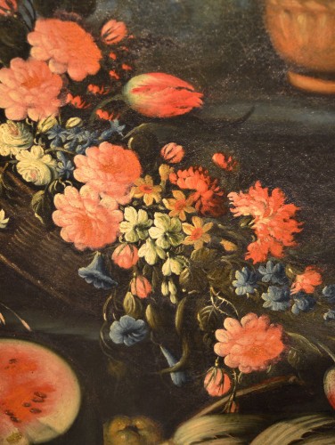 XVIIIe siècle - Nature Morte de fleurs et de fruits dans un jardin